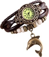 Fako® - Armband Horloge - Dolfijn - Bruin
