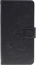 Shop4 - Samsung Galaxy Note 10 Hoesje - Wallet Case Bloemen Vlinder Zwart