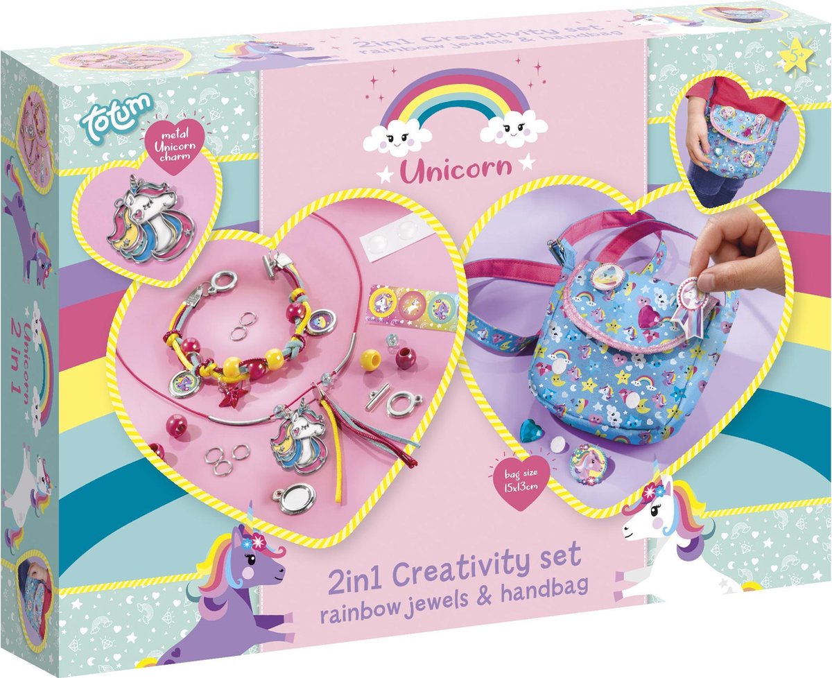 Totum Unicorn 2 in 1 knutselset armbandjes maken sieraden tasje versieren