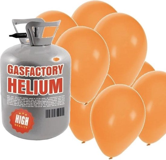 Helium tank met 50 oranje ballonnen - Oranje - Heliumgas met ballonnen voor een Koningsdag thema - Shoppartners
