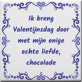 Wijsheden tegeltje met spreuk over Valentijn: Ik breng Valentijnsdag door met mijn enige echte liefde chocolade