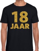 18 jaar gouden glitter tekst t-shirt zwart heren - heren shirt 18 jaar - verjaardag kleding L