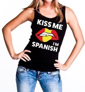 Kiss me I am Spanish tanktop / mouwloos shirt zwart dames XL