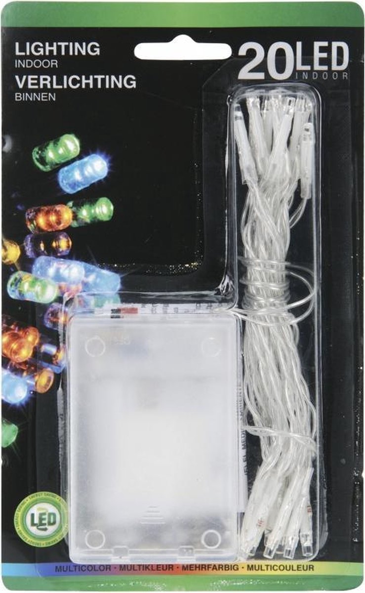 Kerst LED lampjes gekleurd op batterij 20 stuks kerstverlichting