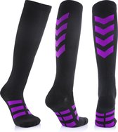 MeditorPlus Sportkousen - Compressiekousen - Compressiesokken - Steunkousen - Hardloopsokken Outdoor Set van 2 Paar Zwart/Paars  S/M 35/38