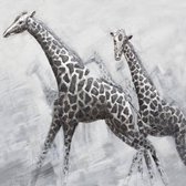 Schilderij -Handgeschilderd - Giraffen - zwart wit 100x100cm