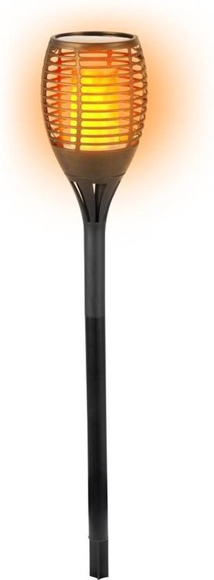 Solar LED tuinfakkel zwart 55 cm - Tuinverlichting/tuindecoratie led fakkels