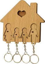 MiMi Innovations® Sleutelhouder van hout met 4 sleutelhangers - Sleutelrek - Wandmontage - Decoratief - Familie met 2 Zonen