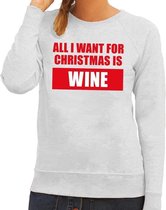 Foute kersttrui / sweater All I Want For Christmas Is Wine grijs voor dames - Kersttruien S (36)