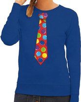 Foute kersttrui / sweater stropdas met kerstballen print blauw voor dames M (38)