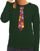Foute kersttrui / sweater stropdas met kerstballen print groen voor dames XS (34)