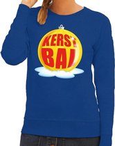 Foute kersttrui kerstbal geel op blauwe sweater voor dames - kersttruien XL (42)