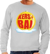 Foute kersttrui kerstbal geel op grijze sweater voor heren - kersttruien L (52)