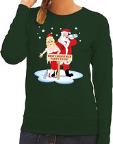 Foute kersttrui / sweater dronken kerstman en kerstvrouw na kerstborrel/ feest groen voor dames - Kersttruien XS (34)