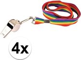 4x Regenboog gay pride kleuren keycord/koordjes met fluitje - Regenboogvlag LHBT accessoires