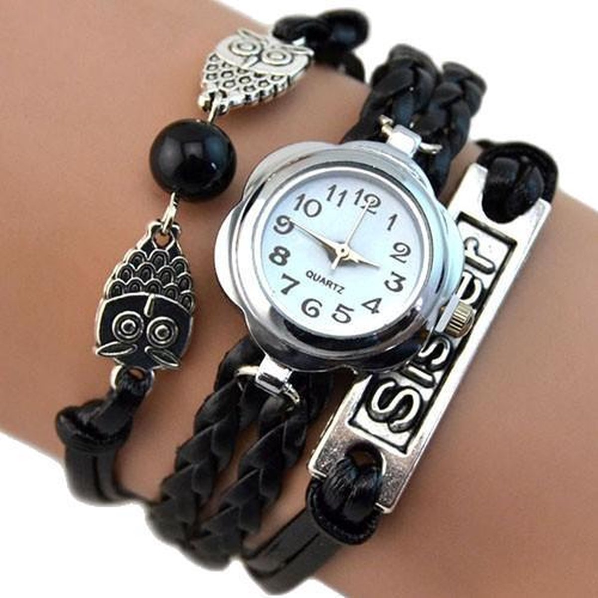 Fako® - Armband Horloge - Multi Uiltjes Sister - Zwart