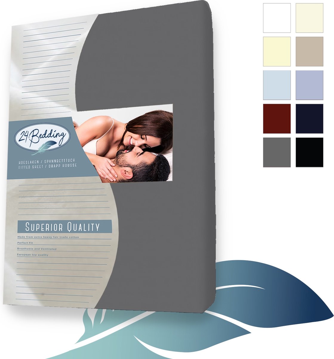 24-Bedding - Jersey Hoeslaken - 100% katoen - Lits Jumeaux - 200x200 cm - donker Grijs - 30 cm