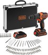 BLACK+DECKER BDCHD18BAFC-QW Accu Klopboormachine - 18V - 2 accu's en lader - incl. 80 accessoires - voor hout, steen en metaal - Klopfunctie - Accu boormachine