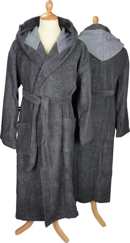 ARTG® Robezz - Badjas - Gekleurde Capuchon - Graphite/Anthracite Grey - Maat XXXL