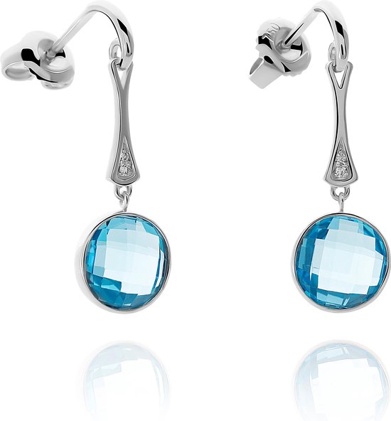Orphelia OD-5341 - Boucles d'oreilles-Or blanc 18 carats- Diamant 0,01 ct / Topaze suisse 5,34 ct