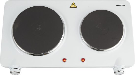 Inventum KP602W - Elektrische kookplaat - 2 kookzones - 15 en 18 cm - 750 en 1500 watt - Normale stekker - Wit - Inventum