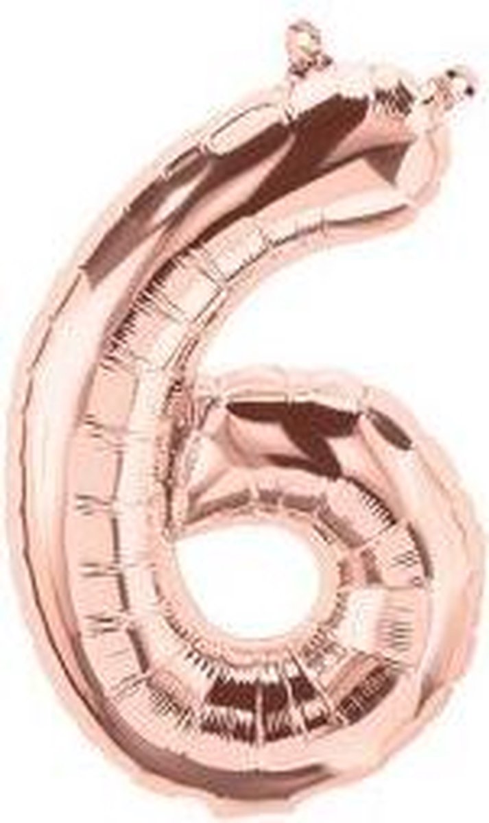 Folieballon Cijfer 6 Rose Gold lucht - 34 cm
