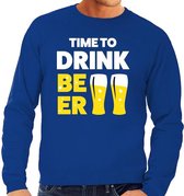 Time to Drink Beer tekst sweater blauw M