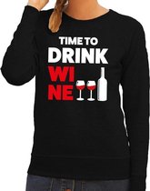 Time to Drink Wine tekst sweater zwart voor dames S