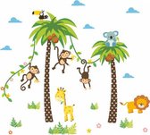Decoratieve Muursticker - Apen en dieren in palmbomen - Wanddecoratie kinderen