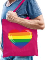 Rainbow gaypride tas - regenboog hart fuchsia roze katoenen tas - gaypride/lhbt