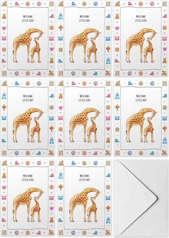 Mies to Go kaartenset babykaartjes meisje en jongen - 10 stuks - A6 - Wenskaarten met envelop