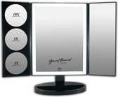 GRAND, Triptyque LED bouton de maquillage miroir tactile et gradateur grossissement 1, 3, 5 et 10 fois avec câble USB, miroirs