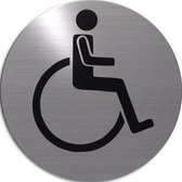 RVS deurbordje pictogram: invaliden Toilet | 5 jaar garantie | ROND | Zelfklevend | Plakstrip bordje wc