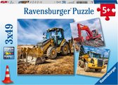 Ravensburger puzzel Bouwmachines aan het werk - Drie puzzels - 49 stukjes - kinderpuzzel