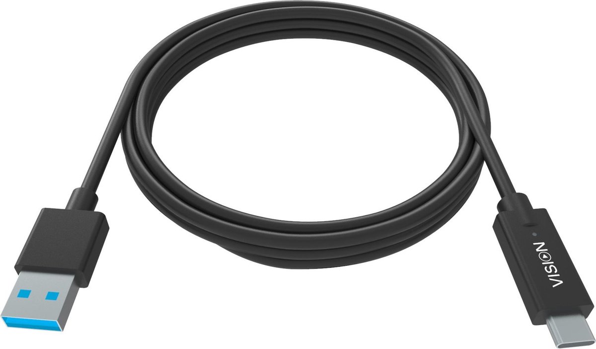 Image of Vision USB-A 3.0 naar USB-C Van Vision - Bandbreedte 5 Gbit/S - Ondersteunt 3 A Laadstroom - USC-C 3.1 (M) USB-A 3.0 (M) - Awg 22 + 30 - 1m - Zwart