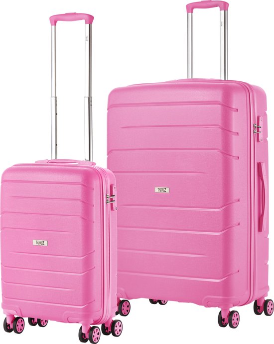 TravelZ Big Bars Kofferset - TSA 2-delig - Handbagage en groot - Roze bol.com