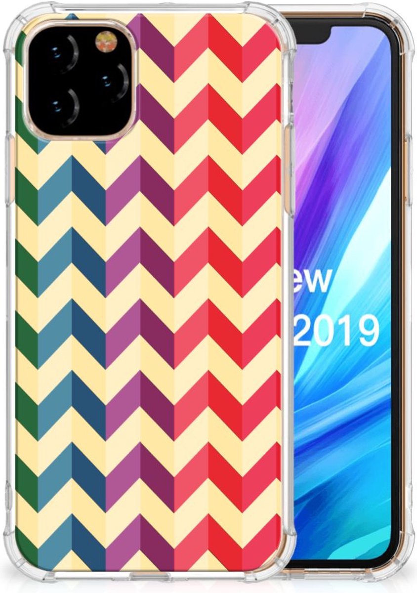 Apple iPhone 11 Pro Doorzichtige Silicone Hoesje Zigzag Multi Color