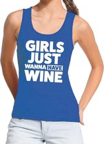 Girls just wanna have Wine tanktop / mouwloos shirt blauw dames S