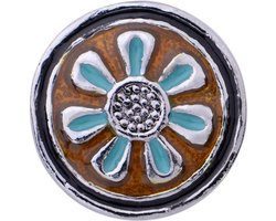 Quiges - Dames Click Button Drukknoop 18mm Bloem Bruin met Blauw - EBCM313