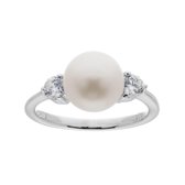 Classics&More ring - zilver - zoetwaterparel Ø9 mm - zirkonia - gerodineerd - maat 50