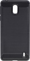 Shop4 - Geschikt voor Nokia 1 Plus Hoesje - Zachte Back Case Brushed Carbon Zwart