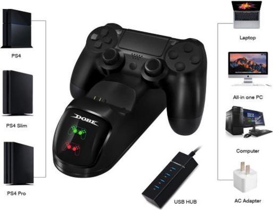 Dual Oplaadstation Geschikt voor Playstation 4 Controller – Dubbele Snel Oplader Charger PS4 Slim Pro - Dobe