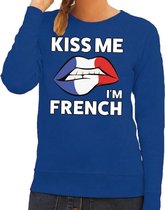 Kiss me I am French sweater blauw dames - feest trui dames - Frankrijk kleding S