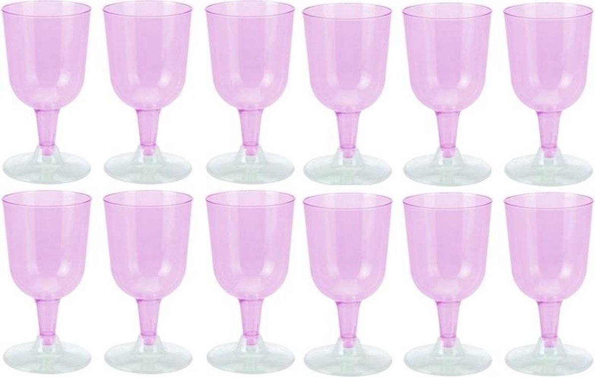 12x Roze plastic wijnglazen 170 ml - Kunststof wegwerp glazen voor wijn |  bol.com