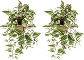 2x Groene Tradescantia/vaderplant kunstplanten 70 cm in pot - Kunstplanten/nepplanten