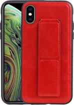 Grip Stand Hardcase Backcover - Telefoonhoesje - Achterkant Hoesje - Geschikt voor iPhone XS / iPhone X - Rood