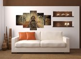 Canvas Schilderijen (Wanddecoratie woonkamer / slaapkamer) - Schilderij Boeddha Bruin - 160 x 80 cm 5-luik