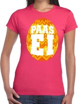 Roze Paas t-shirt met oranje paasei - Pasen shirt voor dames - Pasen kleding M