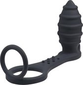 Vibrerende Siliconen Buttplug met Cockring - 12 cm - Zwart