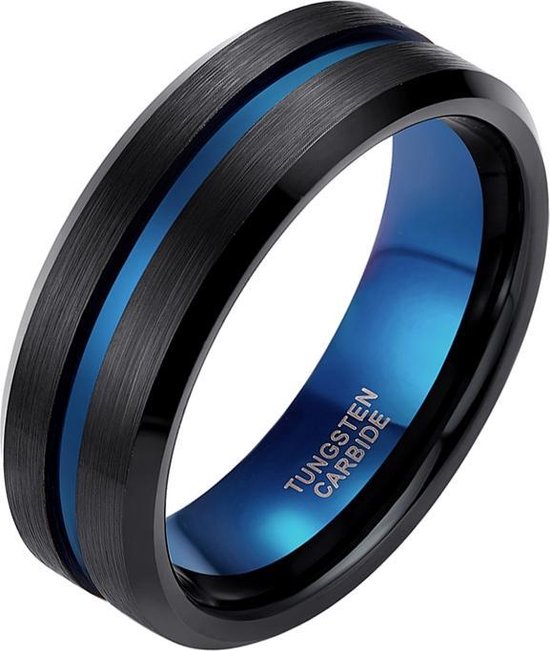 Heren ring Wolfraam Zwart Blauw 8mm-21.5mm